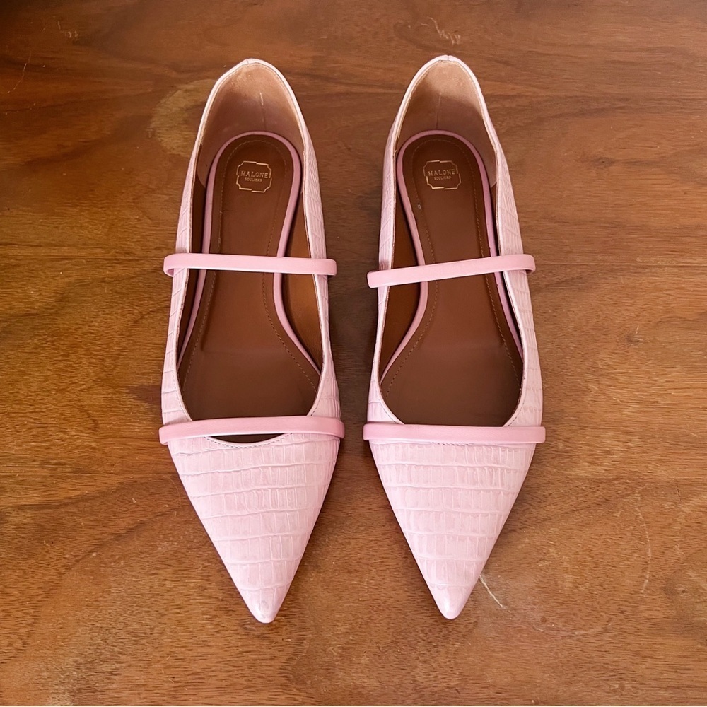 Malone Souliers • Maureen Leather Ballet Flat pink croc embossed leather strappy - Picture 4 of 13